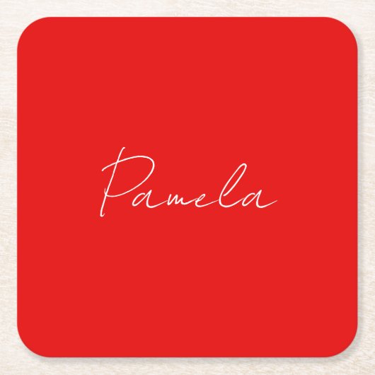 Elegante naam Minimalist Klassiek Warm Rood Kartonnen Onderzetters (Voorkant)