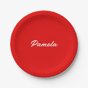 Elegante naam Minimalist Klassiek Warm Rood Papieren Bordje