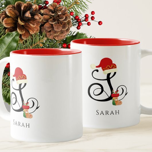 Elegante naam Modern Initiaal Letter S Christmas Tweekleurige Koffiemok