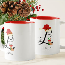 Elegante naam modern monogram letter L Kerstmis Tweekleurige Koffiemok