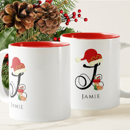 Elegante naam modern script alle letter J Kerstmis Tweekleurige Koffiemok