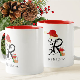 Elegante naam Modern Script Alle letter R Kerstmis Tweekleurige Koffiemok