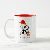 Elegante naam Modern Script Alle letter R Kerstmis Tweekleurige Koffiemok (Links)