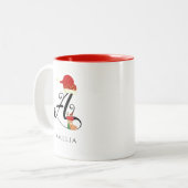 Elegante naam Modern Script Letter A Schattige Chr Tweekleurige Koffiemok (Voorkant links)