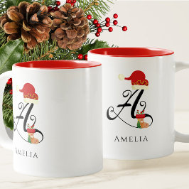 Elegante Naam Modern Script Letter Mooie Kerstmis Tweekleurige Koffiemok