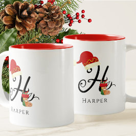 Elegante naam moderne initiaal H Kerstmis Tweekleurige Koffiemok