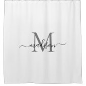 Elegante naam Monogram Chic Script Zwart Wit Grijs Douchegordijn (Voorkant)