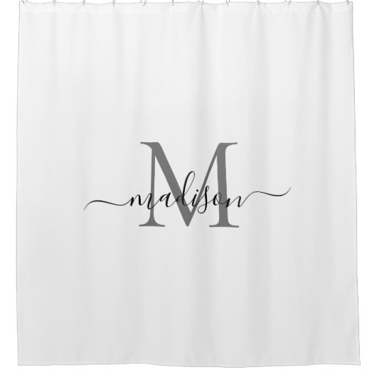 Elegante naam Monogram Chic Script Zwart Wit Grijs Douchegordijn (Voorkant)