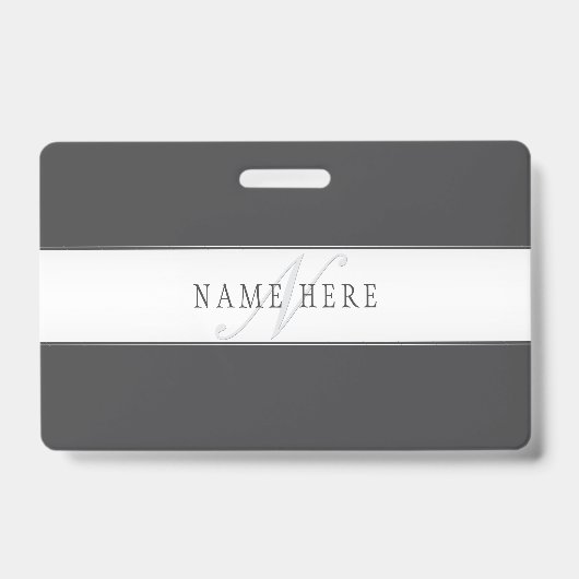 Elegante naam & monogram | Donker- & lichtgrijs Badge (Voorzijde)