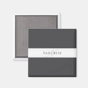 Elegante naam & monogram Donker- & lichtgrijs Magneet