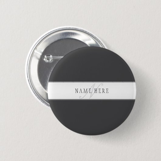Elegante naam & monogram | Donker- & lichtgrijs Ronde Button 5,7 Cm (Voorkant /achterkant)