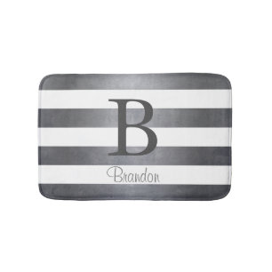 Elegante naam monogram gestreepte Grijs Badmat