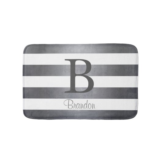 Elegante naam monogram gestreepte Grijs Badmat (Voorkant)