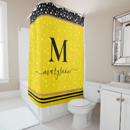 Elegante naam & monogram, luxe zwart & goud douchegordijn