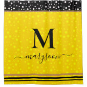 Elegante naam & monogram, luxe zwart & goud douchegordijn (Voorkant)