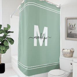 Elegante Naam Monogram Salie Groen Douchegordijn