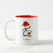 Elegante naam monogram script letter E Kerstmis Tweekleurige Koffiemok (Links)