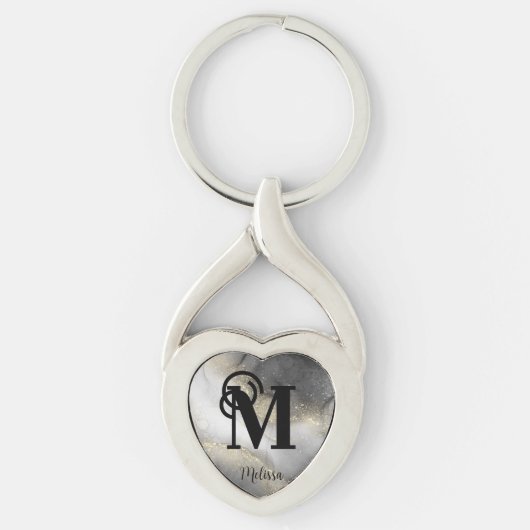 Elegante naam Monogram Zwart en Goud Sleutelhanger (Voorkant)