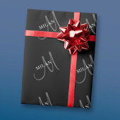Elegante Naam Monogram | Zwart Wit & Grijs Cadeaupapier