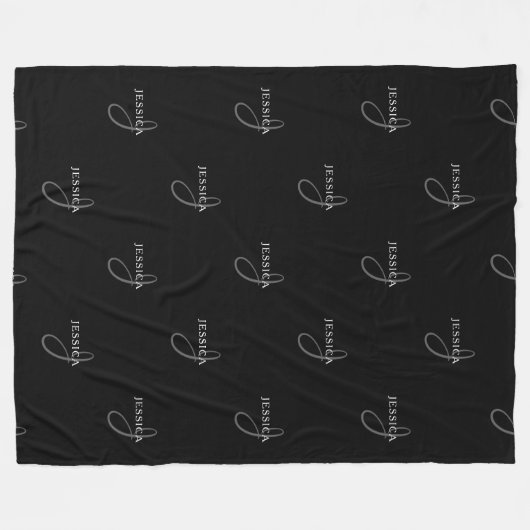 Elegante naam & Monogram | Zwart, Wit & Grijs Fleece Deken (Voorkant (Horizontaal))