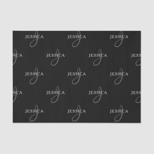 Elegante naam & Monogram | Zwart, Wit & Grijs Tissuepapier (Voorkant)