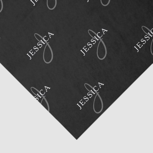 Elegante naam & Monogram | Zwart, Wit & Grijs Tissuepapier (Detail)