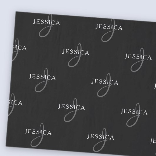 Elegante naam & Monogram | Zwart, Wit & Grijs Tissuepapier