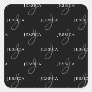 Elegante naam & Monogram   Zwart, Wit & Grijs Vierkante Sticker