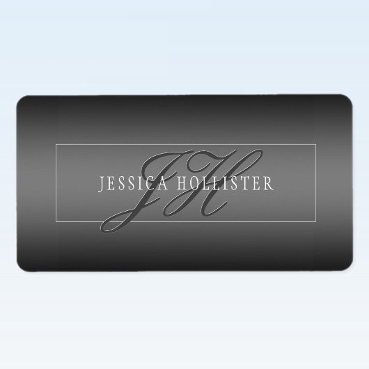 Elegante Naam & Monogrammed Initialen | Zwart & Gr Etiket