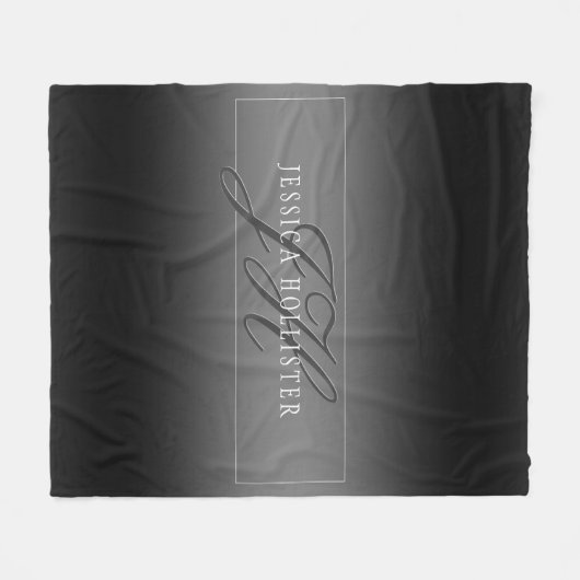 Elegante Naam & Monogrammed Initialen | Zwart & Gr Fleece Deken (Voorkant (Horizontaal))