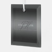 Elegante Naam & Monogrammed Initialen | Zwart & Gr Glas Ornament (Voorkant links)