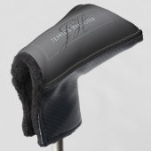 Elegante Naam & Monogrammed Initialen | Zwart & Gr Golfheadcover (3/4 voorkant)