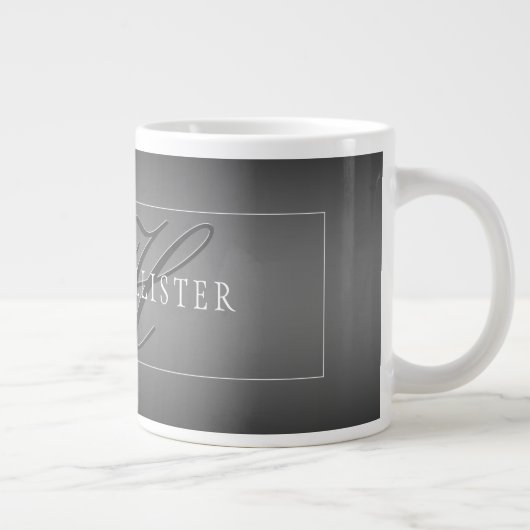 Elegante Naam & Monogrammed Initialen | Zwart & Gr Grote Koffiekop (Rechts)
