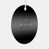 Elegante Naam & Monogrammed Initialen | Zwart & Gr Metalen Ornament (Voorkant Rechts)