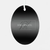 Elegante Naam & Monogrammed Initialen | Zwart & Gr Metalen Ornament (Voorkant links)