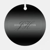 Elegante Naam & Monogrammed Initialen | Zwart & Gr Metalen Ornament (Achterkant)