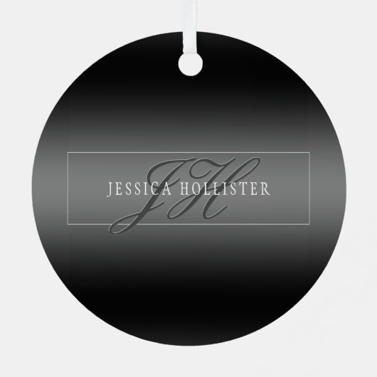 Elegante Naam & Monogrammed Initialen | Zwart & Gr Metalen Ornament (Achterkant)