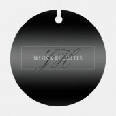 Elegante Naam & Monogrammed Initialen | Zwart & Gr Metalen Ornament (Voorkant)