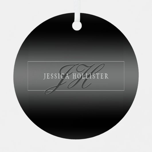 Elegante Naam & Monogrammed Initialen | Zwart & Gr Metalen Ornament (Voorkant)