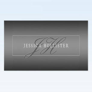 Elegante Naam & Monogrammed Initialen Zwart & Gr Rechthoekige Sticker