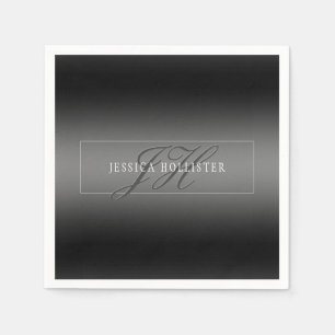 Elegante Naam & Monogrammed Initialen   Zwart & Gr Servet