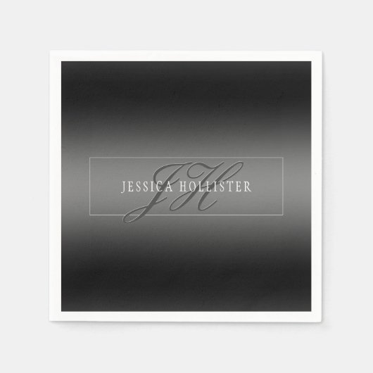 Elegante Naam & Monogrammed Initialen | Zwart & Gr Servet (Voorkant)