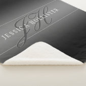 Elegante Naam & Monogrammed Initialen | Zwart & Gr Sherpa Deken (3/4)