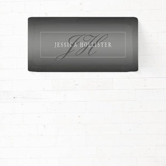 Elegante Naam & Monogrammed Initialen | Zwart & Gr Spandoek (Insitu)