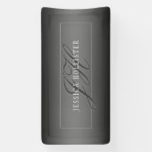 Elegante Naam & Monogrammed Initialen | Zwart & Gr Spandoek (Verticaal)