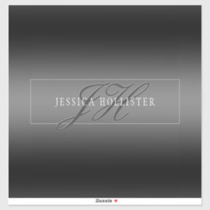 Elegante Naam & Monogrammed Initialen Zwart & Gr Sticker
