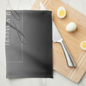 Elegante Naam & Monogrammed Initialen | Zwart & Gr Theedoek (Quarter Fold)