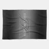 Elegante Naam & Monogrammed Initialen | Zwart & Gr Theedoek (Horizontaal)