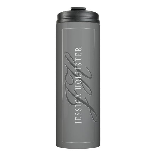Elegante Naam & Monogrammed Initialen | Zwart & Gr Thermosbeker (Voorkant)
