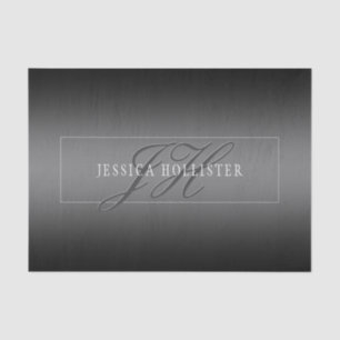 Elegante Naam & Monogrammed Initialen   Zwart & Gr Tissuepapier